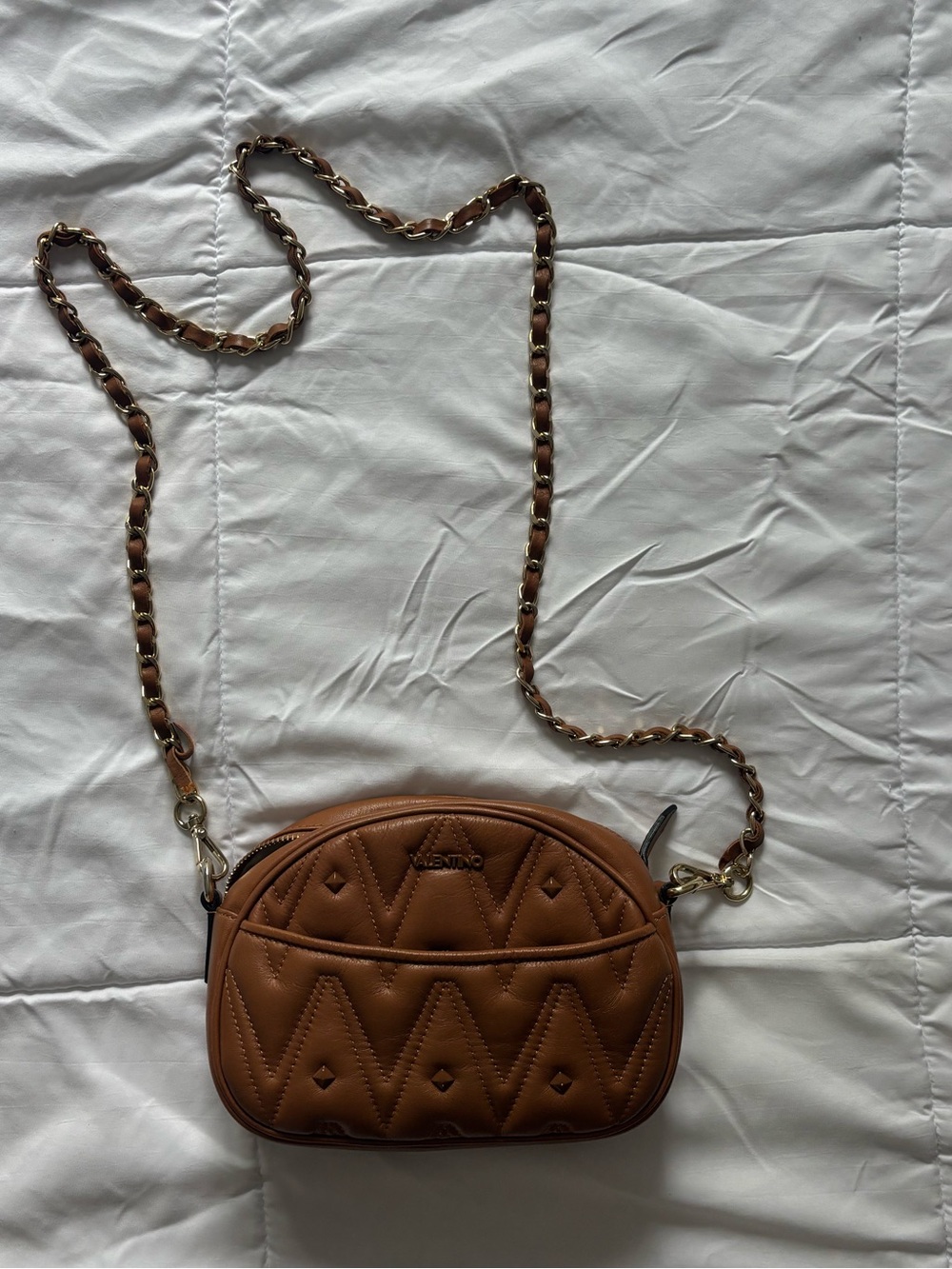 Valentino Brown Quilted Crossbody with Chain Strap